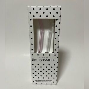 Sephora Pink & Clear Reusable Glass Straw Set with Brush